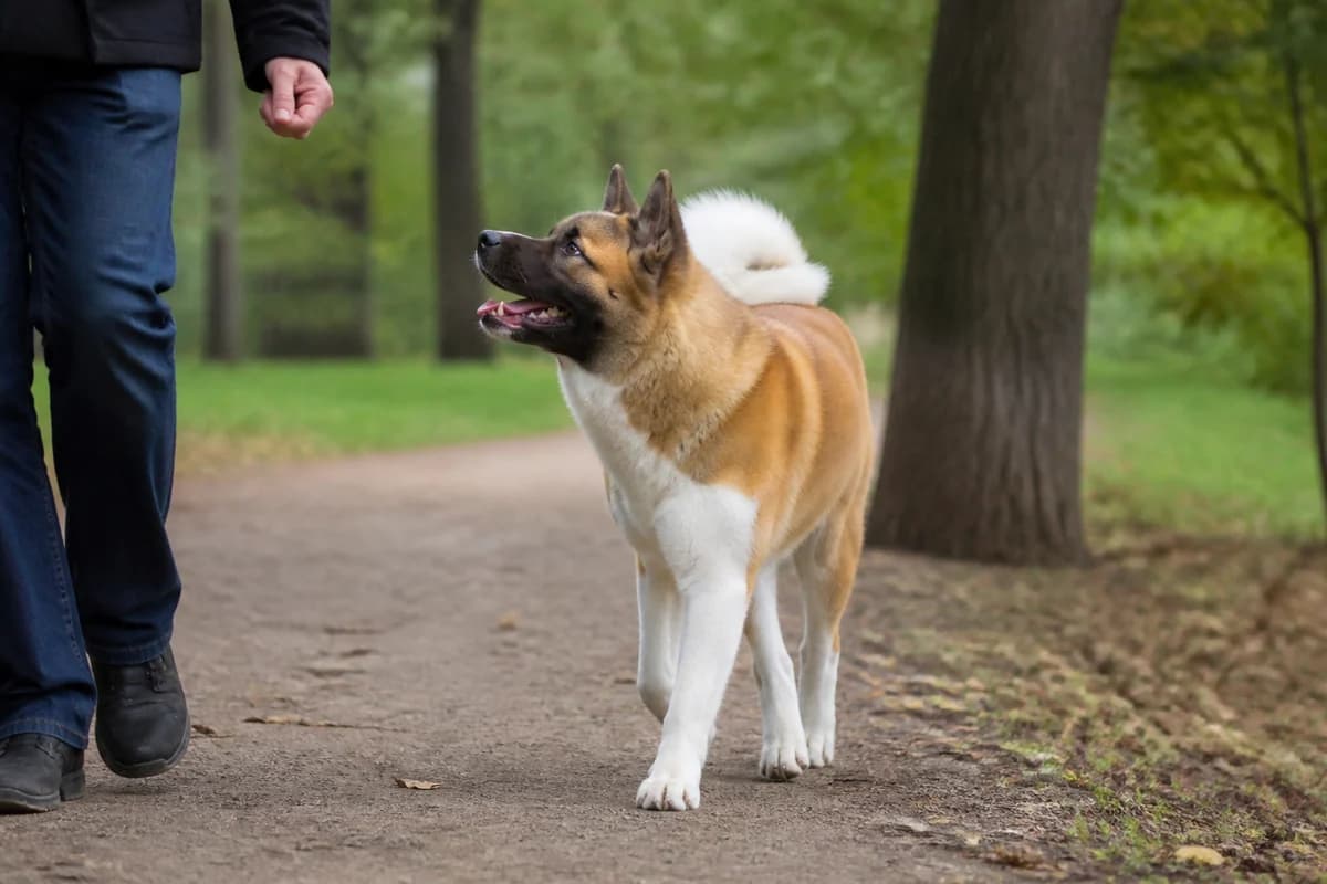 Akita inu observé pendant une sortie adaptée à son gabarit