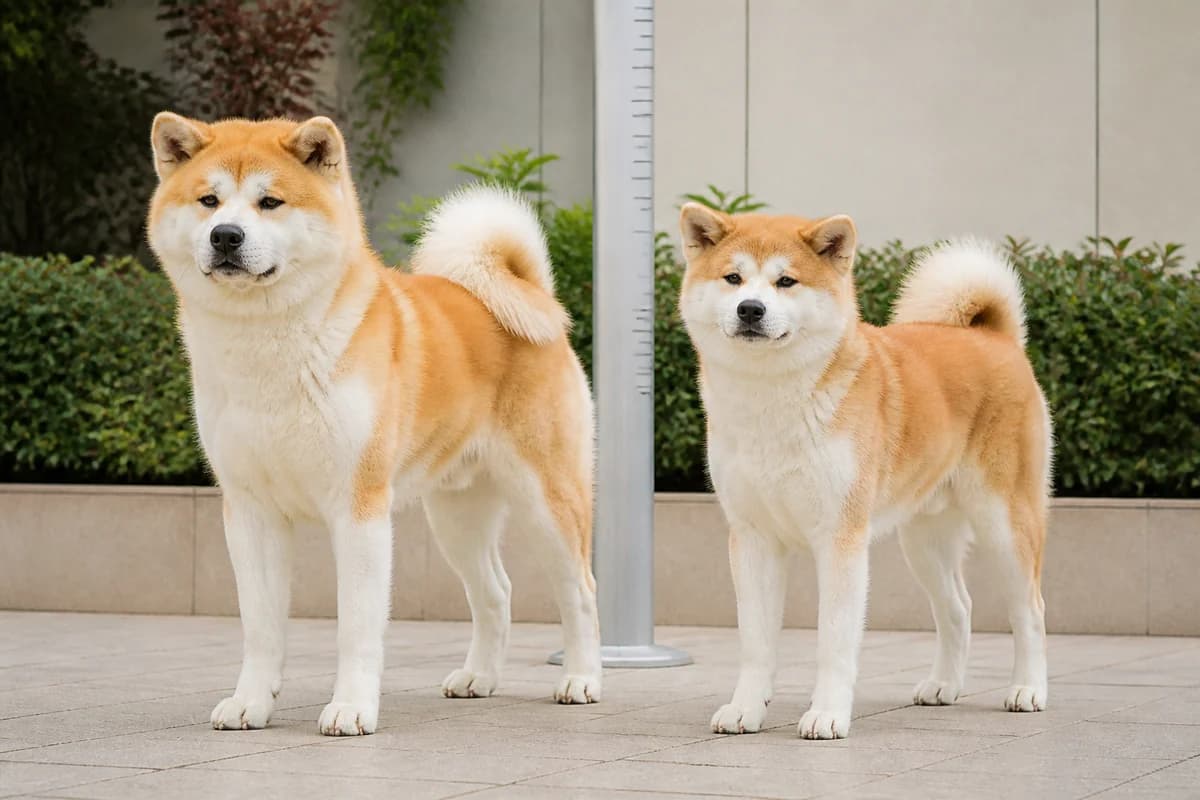 Akita inu adulte, vue de la silhouette et du gabarit