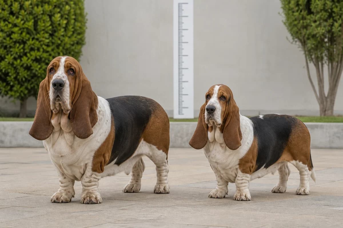 Basset hound adulte, vue de la silhouette et du gabarit