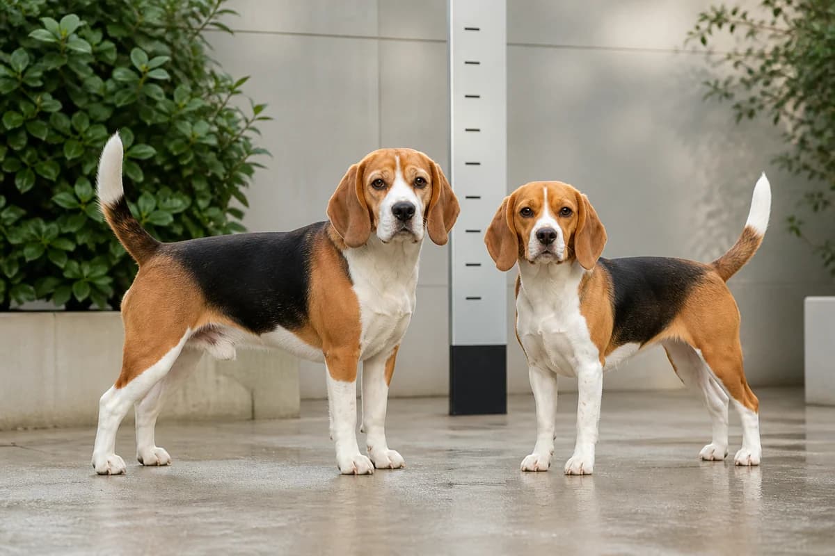 Beagle adulte, vue de la silhouette et du gabarit