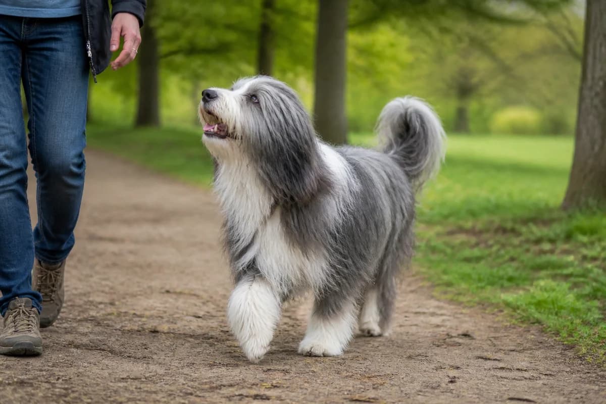 Bearded collie observé pendant une sortie adaptée à son gabarit