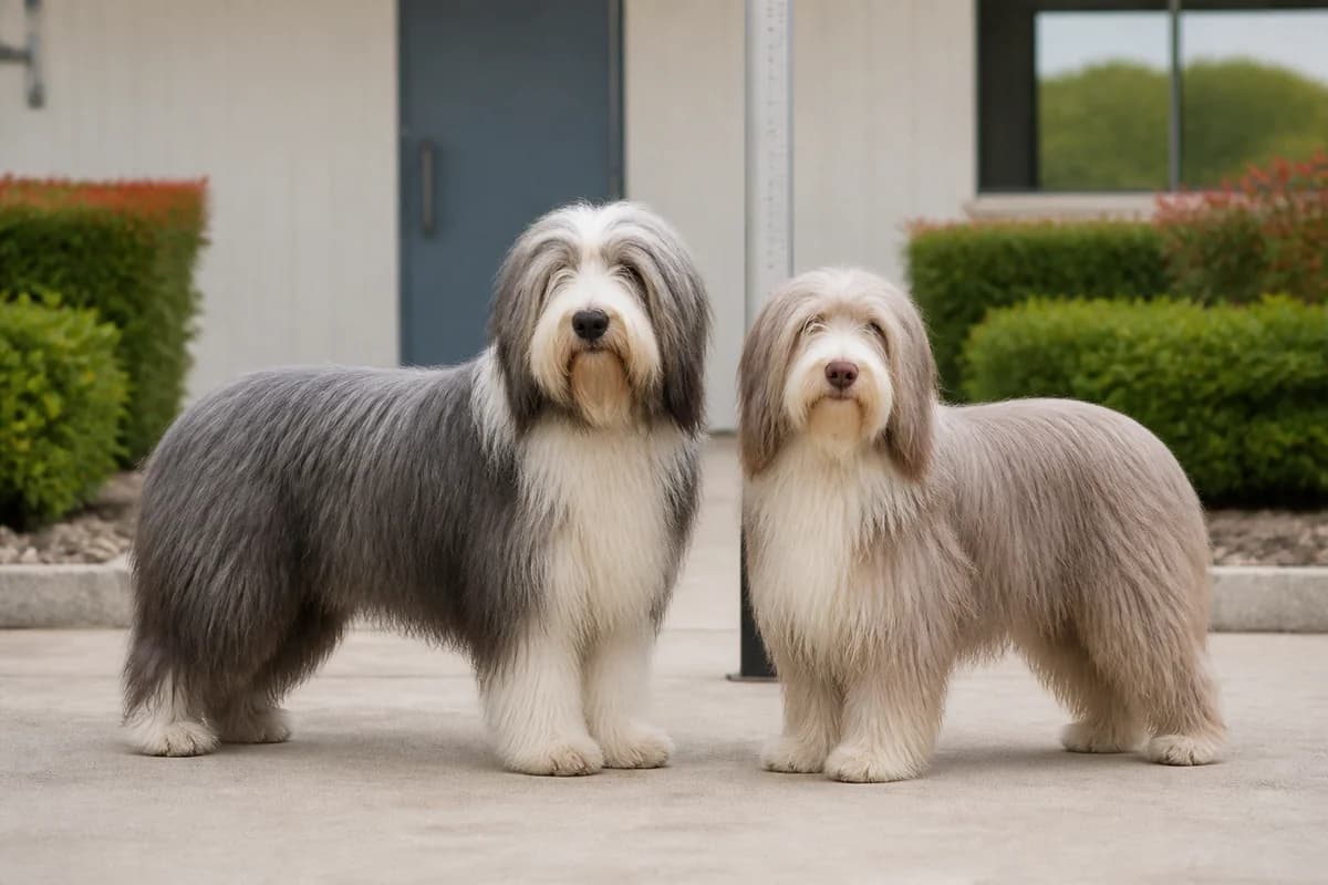 Bearded collie adulte, vue de la silhouette et du gabarit