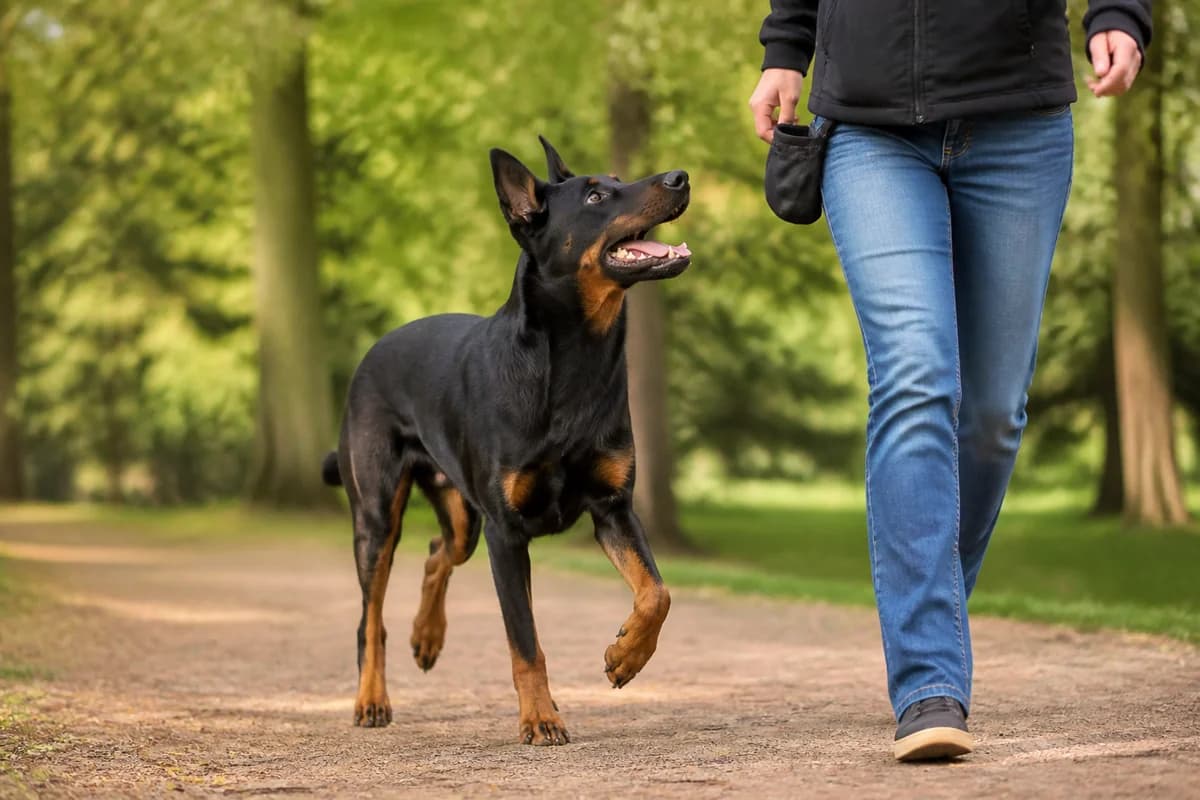 Beauceron observé pendant une sortie adaptée à son gabarit