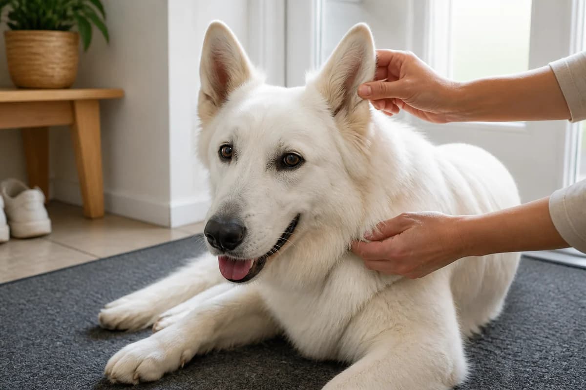 Portrait rapproché d’un berger blanc suisse pour illustrer le pelage et les soins courants