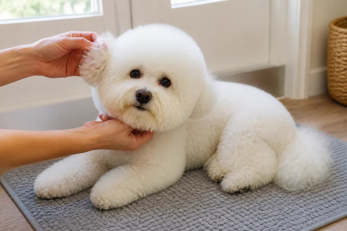 Portrait rapproché d’un bichon frisé pour illustrer le pelage et les soins courants