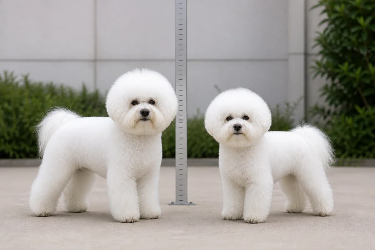 Bichon frisé adulte, vue de la silhouette et du gabarit