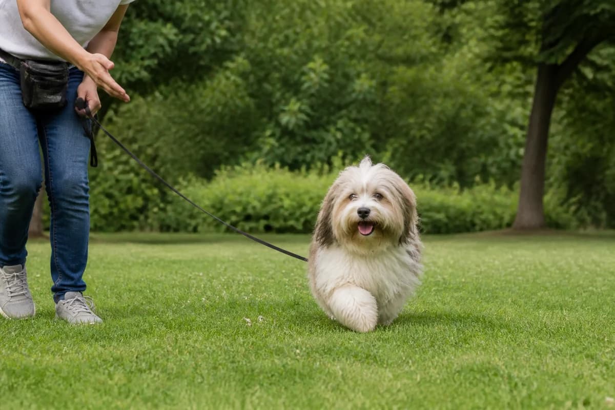 Bichon havanais observé pendant une sortie adaptée à son gabarit