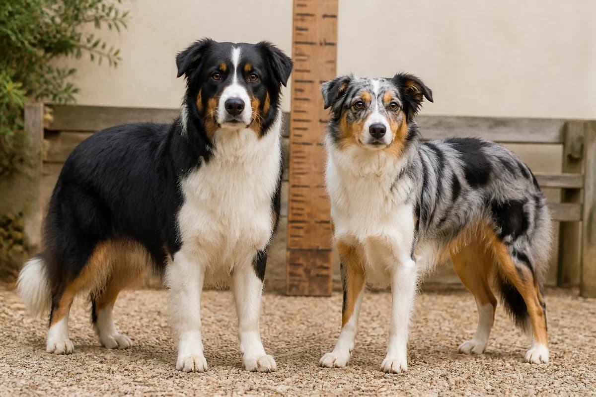 Border Aussie (Border collie × Berger australien) adulte, vue de la silhouette et du gabarit
