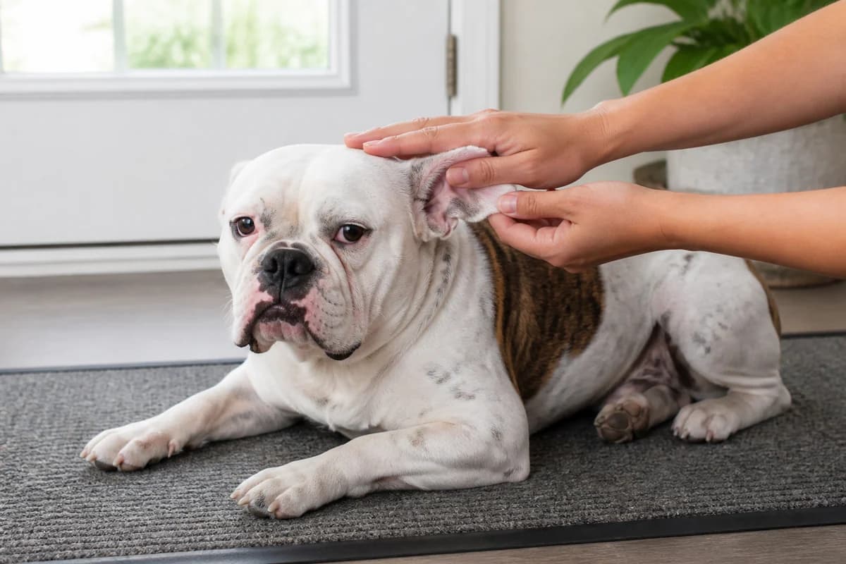 Portrait rapproché d’un bouledogue américain pour illustrer le pelage et les soins courants