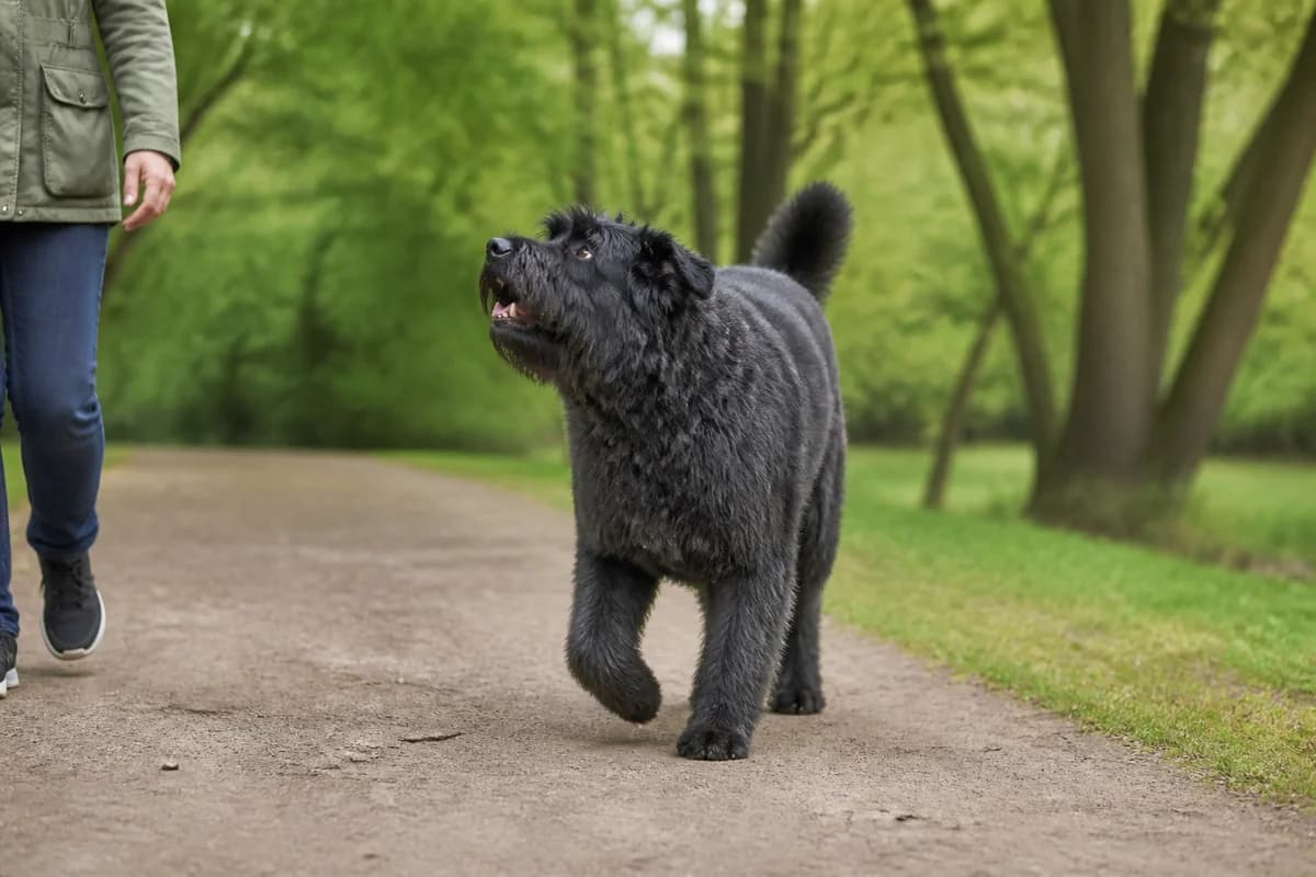Bouvier des Flandres observé pendant une sortie adaptée à son gabarit