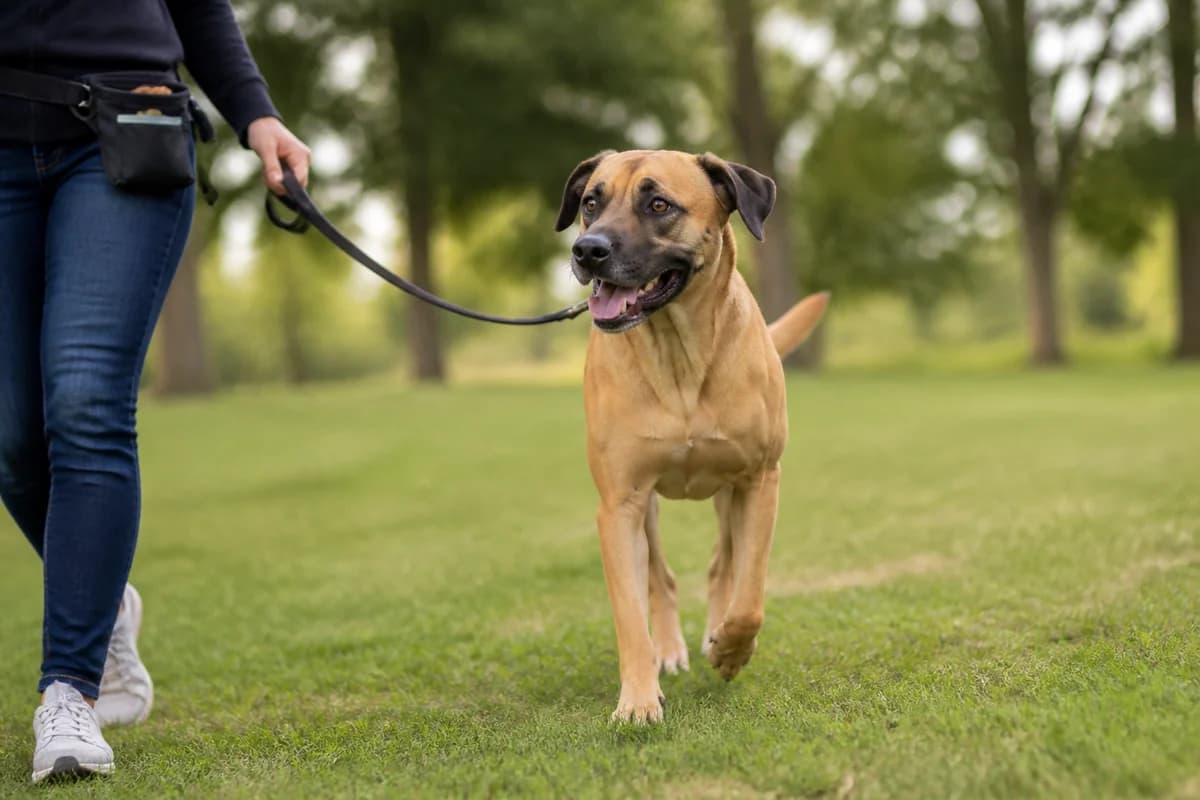 Boxador (Boxer × Labrador) observé pendant une sortie adaptée à son gabarit