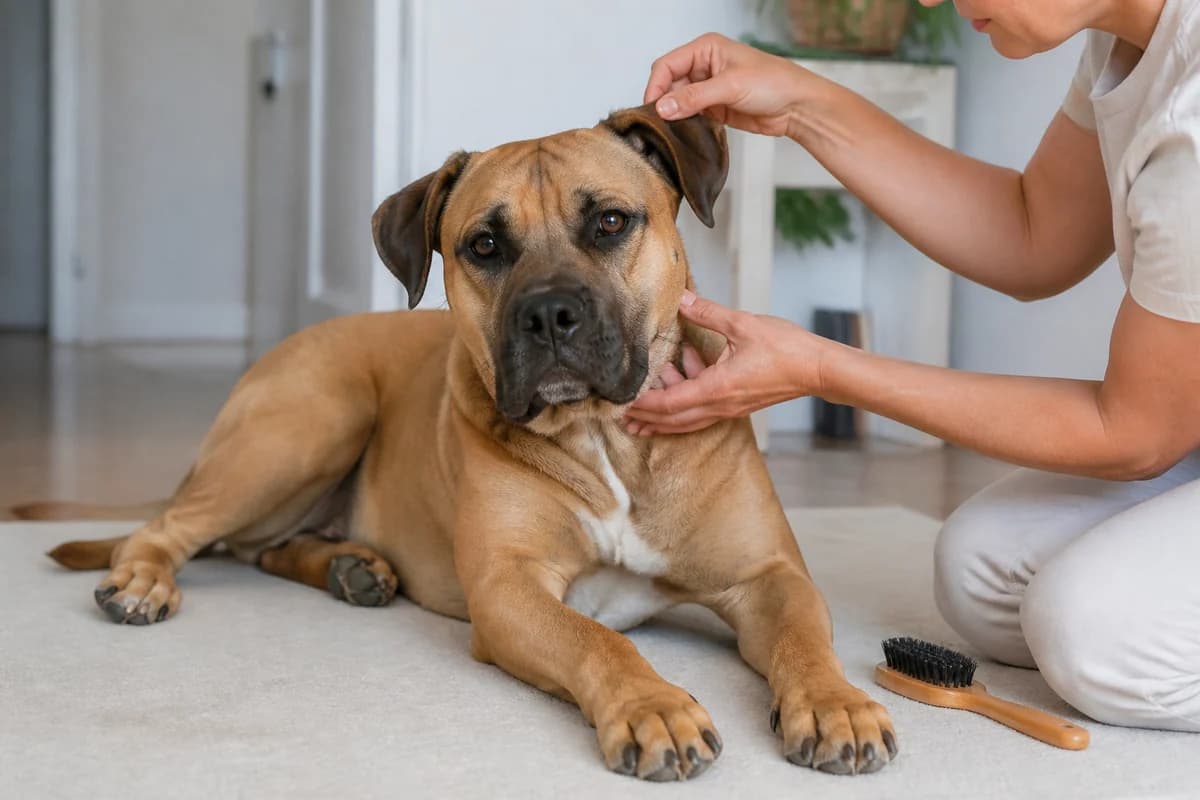 Portrait rapproché d’un boxador (boxer × labrador) pour illustrer le pelage et les soins courants