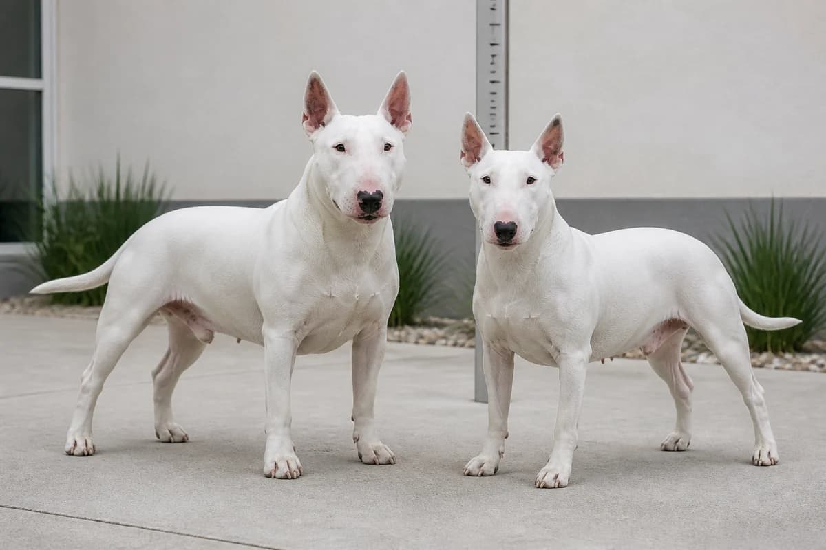 Bull terrier adulte, vue de la silhouette et du gabarit