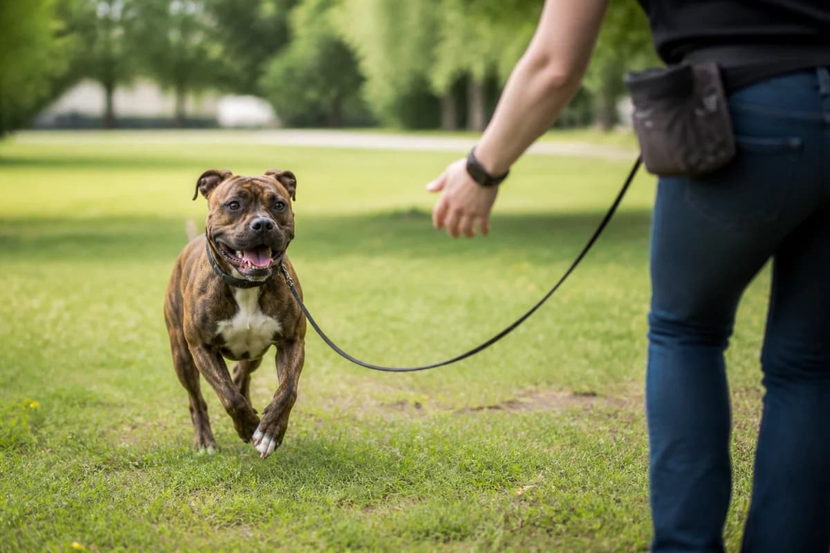 Bullboxer (Boxer × Staffordshire) observé pendant une sortie adaptée à son gabarit