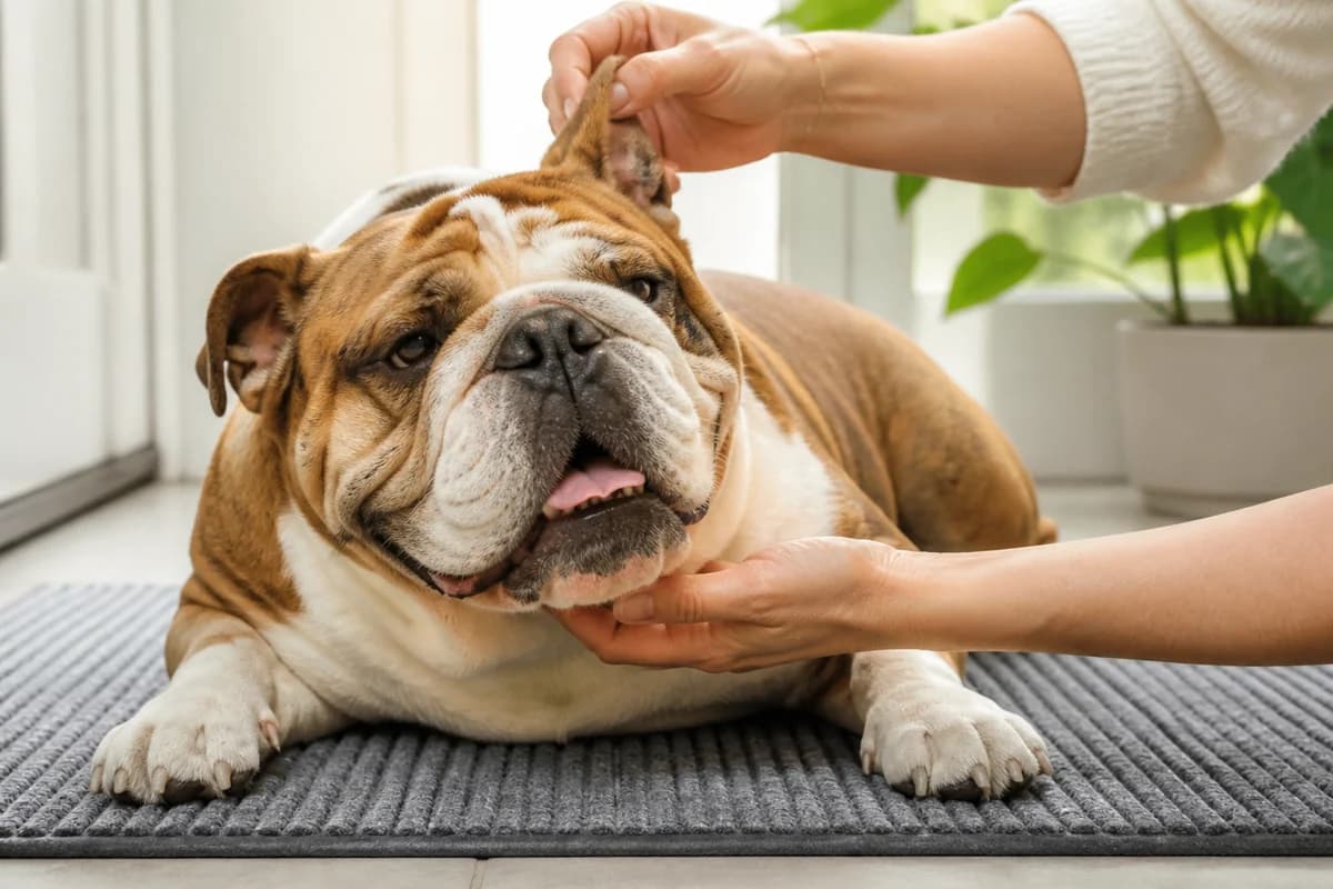 Portrait rapproché d’un bulldog anglais pour illustrer le pelage et les soins courants
