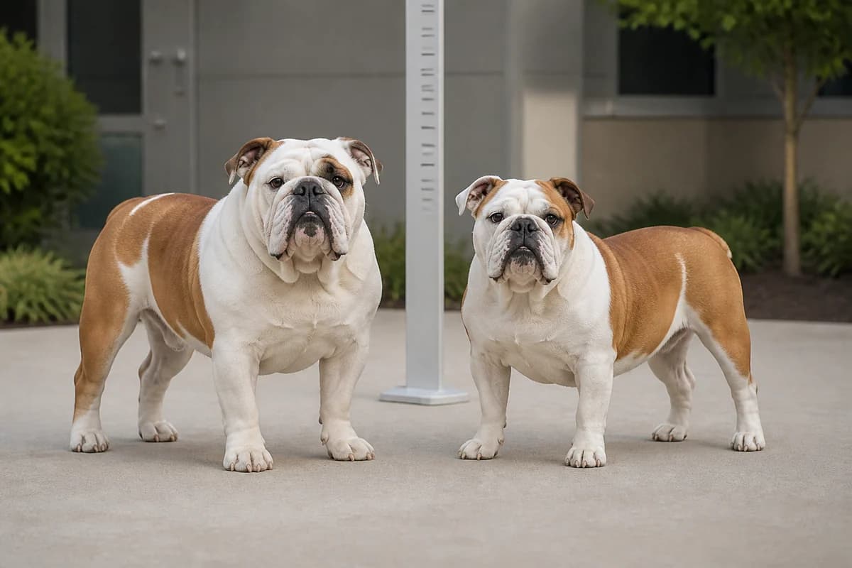 Bulldog anglais adulte, vue de la silhouette et du gabarit