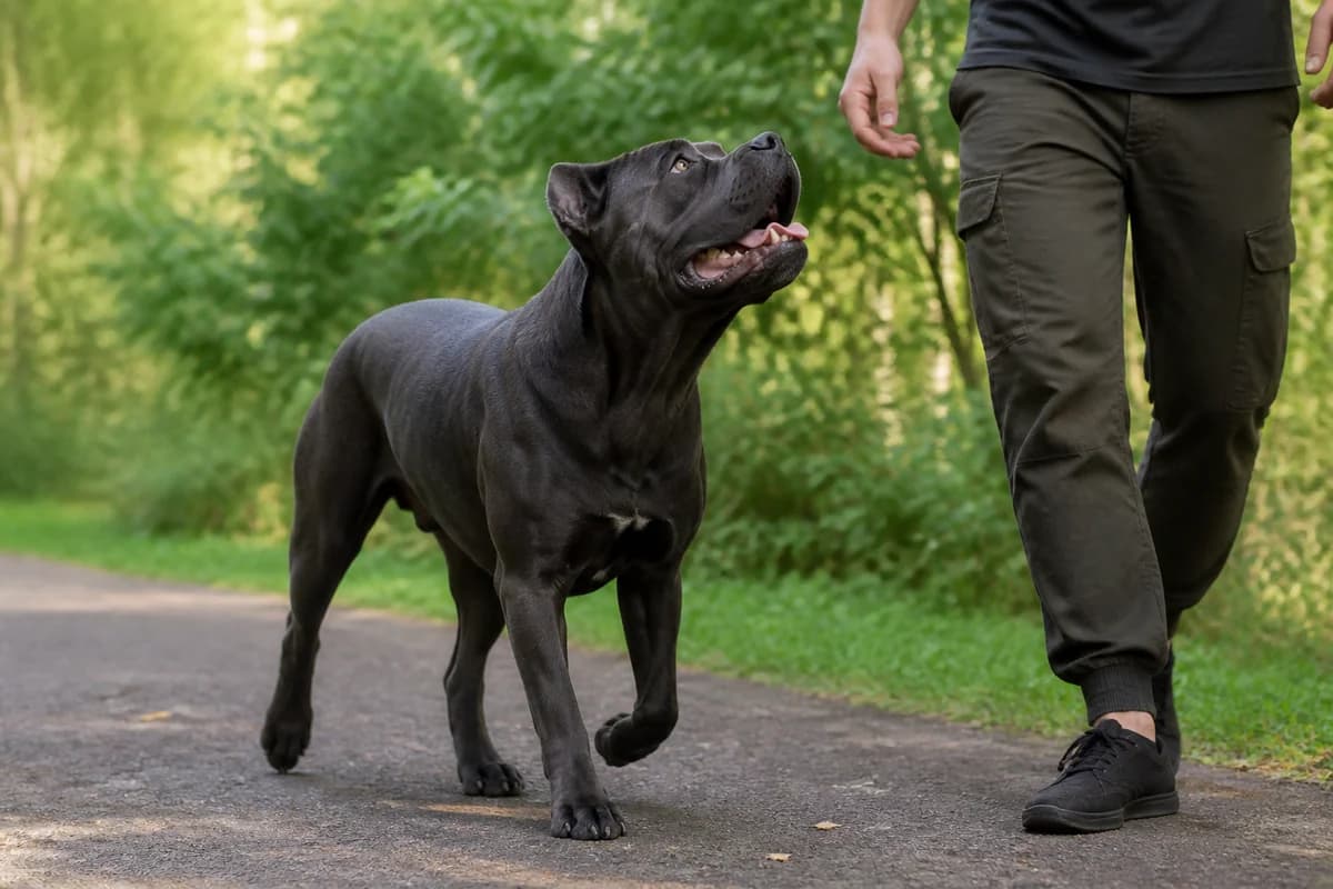 Cane corso observé pendant une sortie adaptée à son gabarit
