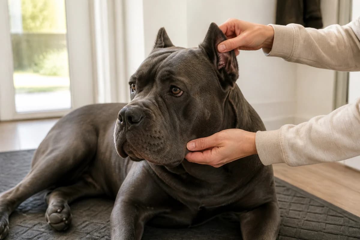 Portrait rapproché d’un cane corso pour illustrer le pelage et les soins courants