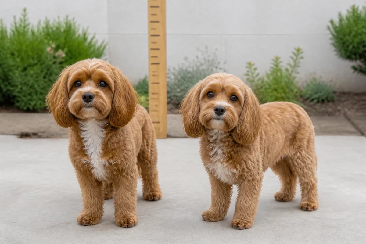Cavapoo (Cavalier × Caniche) adulte, vue de la silhouette et du gabarit