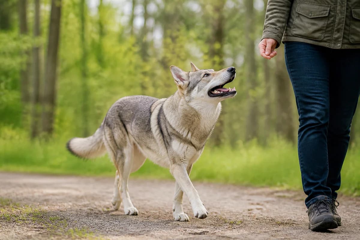 Chien-loup tchécoslovaque observé pendant une sortie adaptée à son gabarit