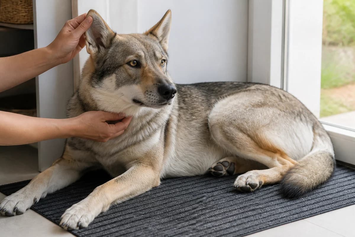 Portrait rapproché d’un chien-loup tchécoslovaque pour illustrer le pelage et les soins courants