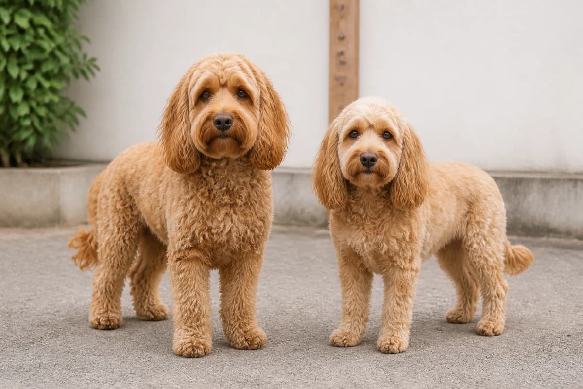 Cockapoo (Cocker × Caniche) adulte, vue de la silhouette et du gabarit