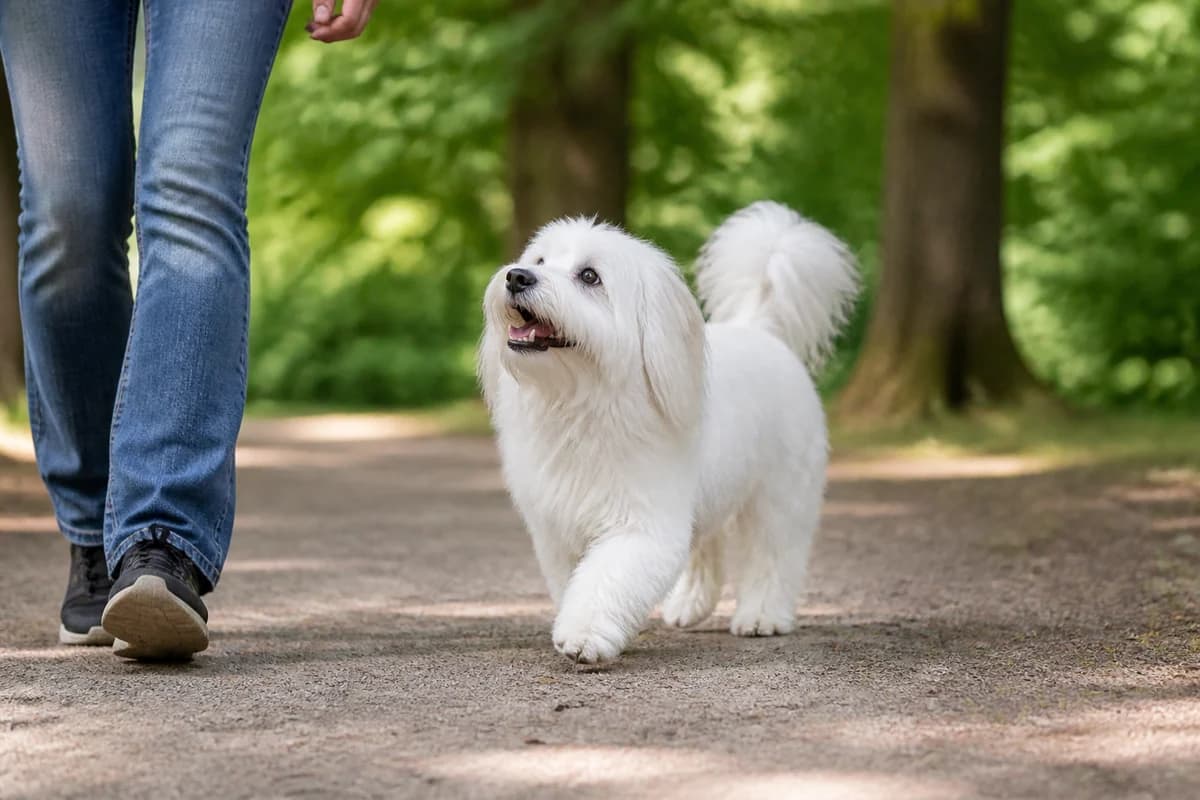 Coton de Tuléar observé pendant une sortie adaptée à son gabarit