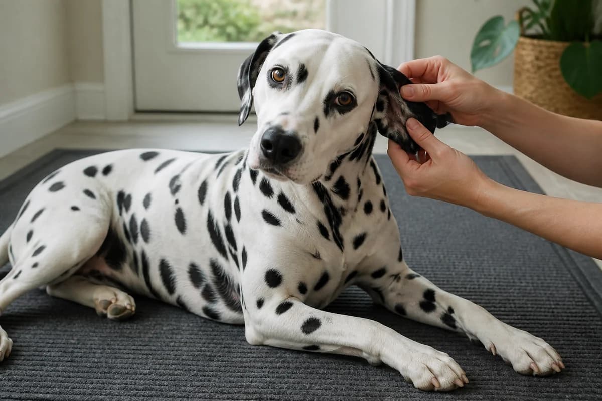 Portrait rapproché d’un dalmatien pour illustrer le pelage et les soins courants