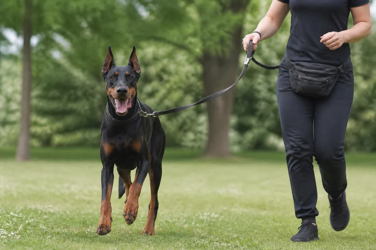 Dobermann observé pendant une sortie adaptée à son gabarit