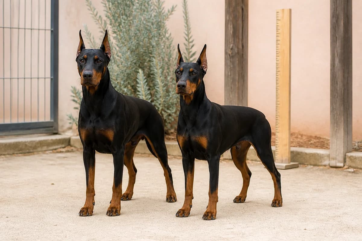 Dobermann adulte, vue de la silhouette et du gabarit