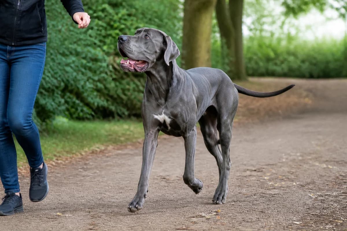 Dogue allemand observé pendant une sortie adaptée à son gabarit