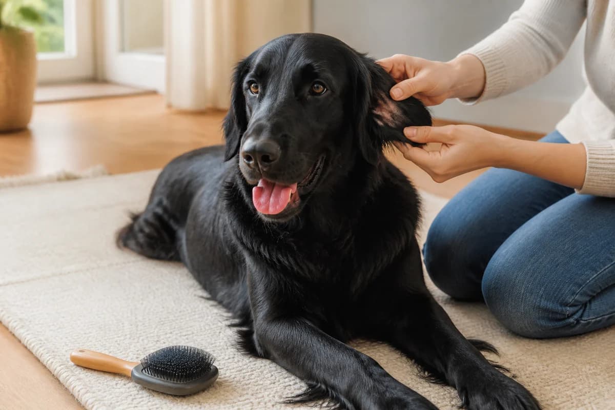 Portrait rapproché d’un flat-coated retriever pour illustrer le pelage et les soins courants