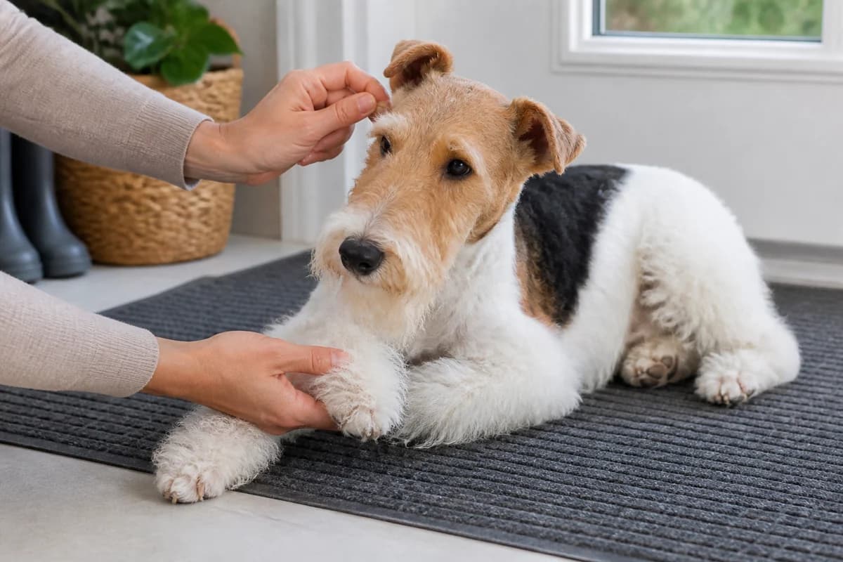 Portrait rapproché d’un fox-terrier pour illustrer le pelage et les soins courants