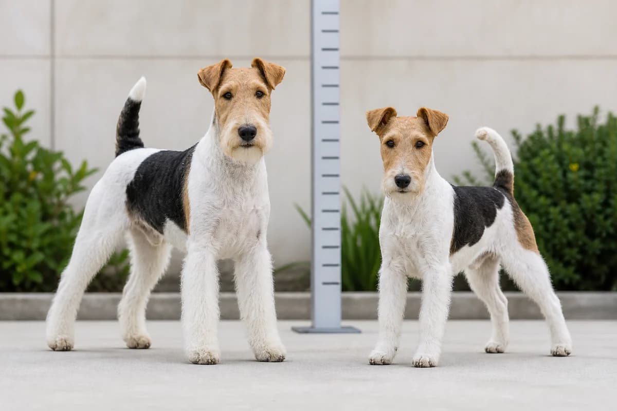 Fox-terrier adulte, vue de la silhouette et du gabarit