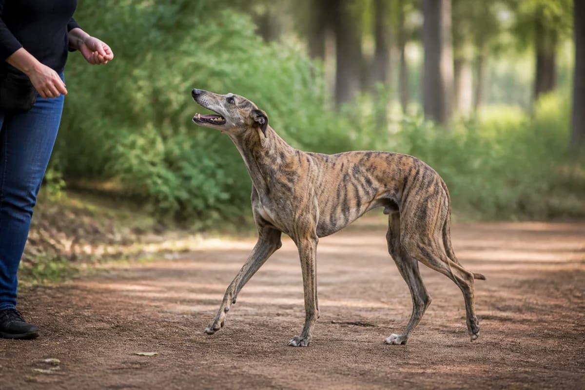 Galgo espagnol observé pendant une sortie adaptée à son gabarit