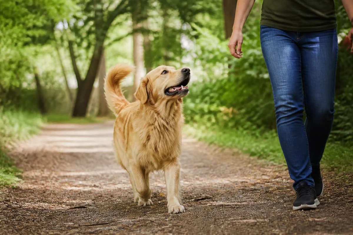 Golden retriever observé pendant une sortie adaptée à son gabarit