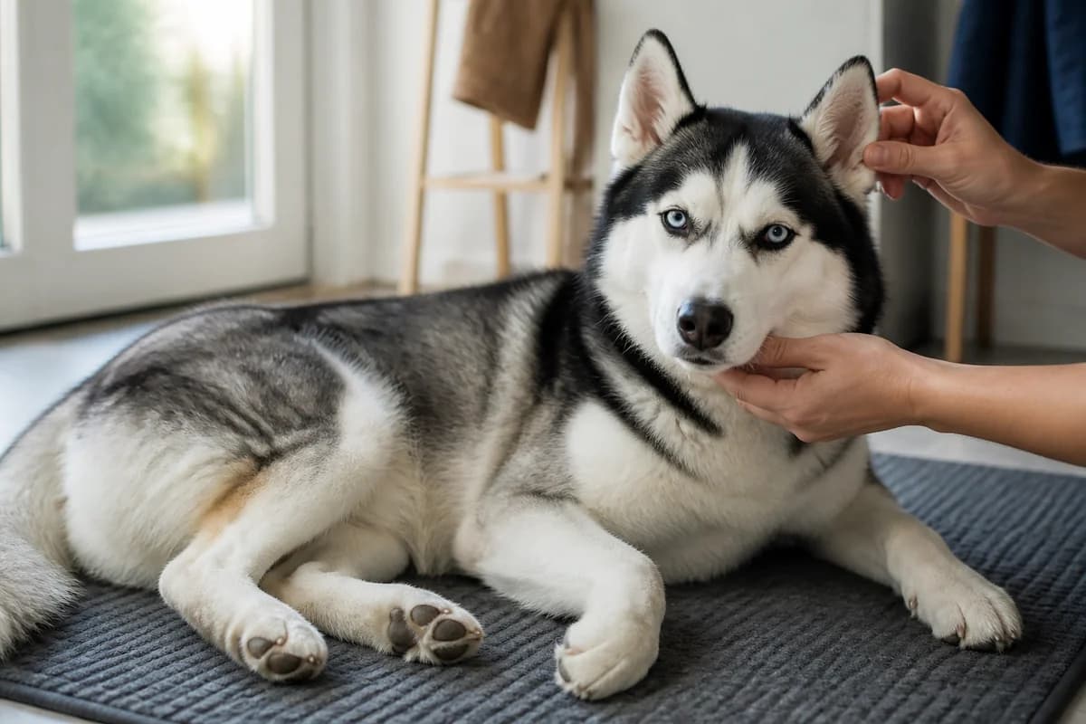 Portrait rapproché d’un husky de sibérie pour illustrer le pelage et les soins courants