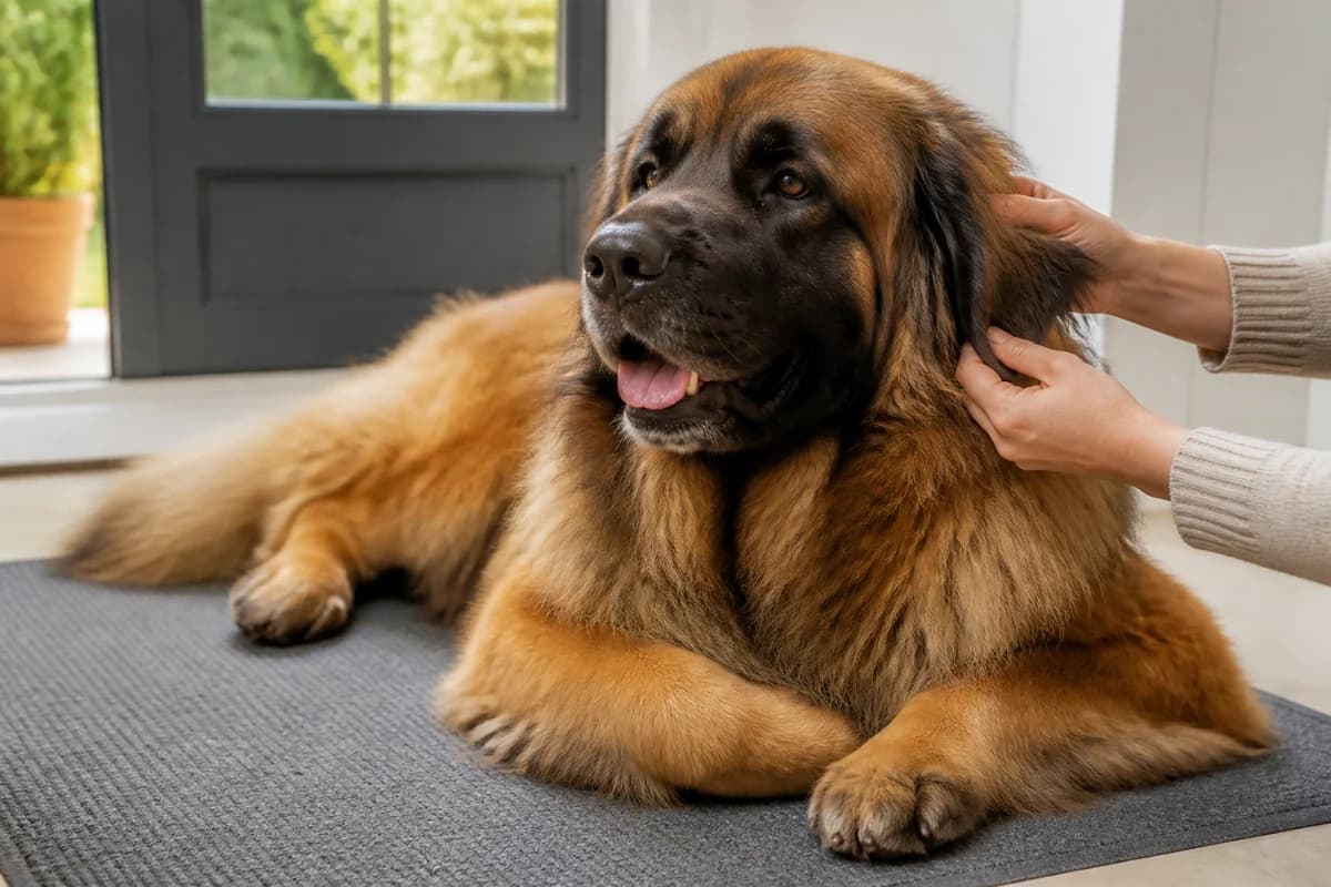 Portrait rapproché d’un leonberg pour illustrer le pelage et les soins courants
