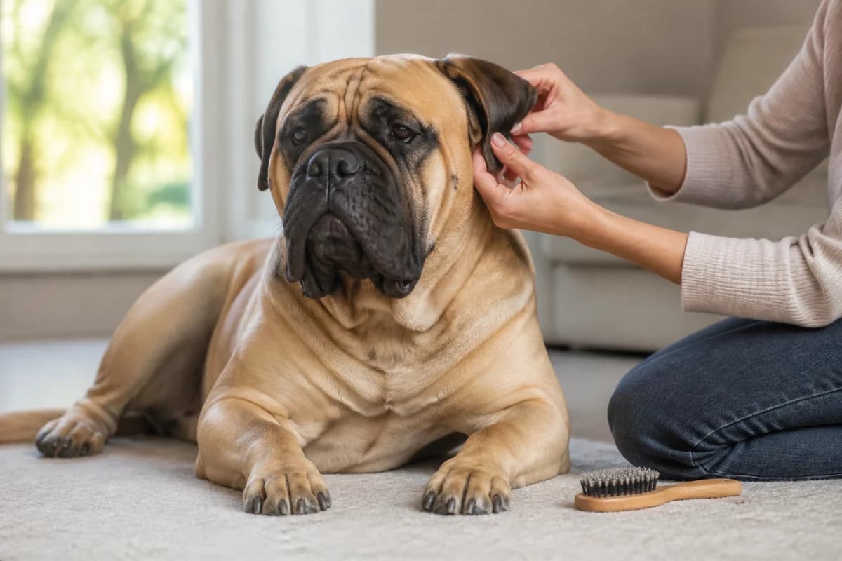 Portrait rapproché d’un mastiff pour illustrer le pelage et les soins courants