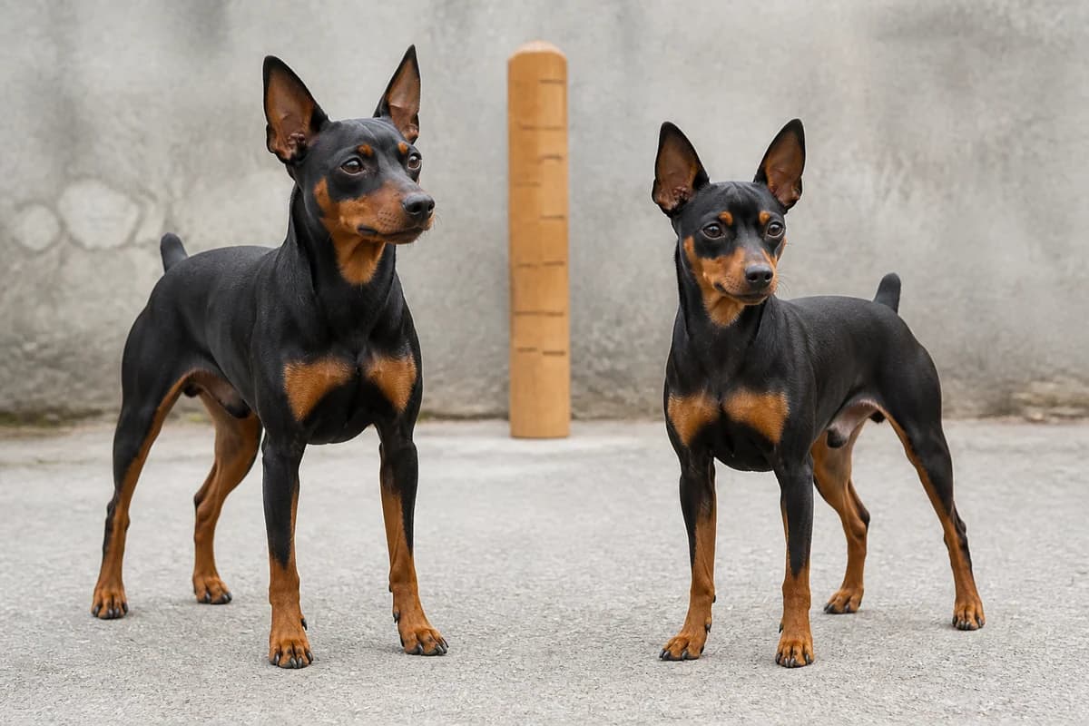 Pinscher nain adulte, vue de la silhouette et du gabarit