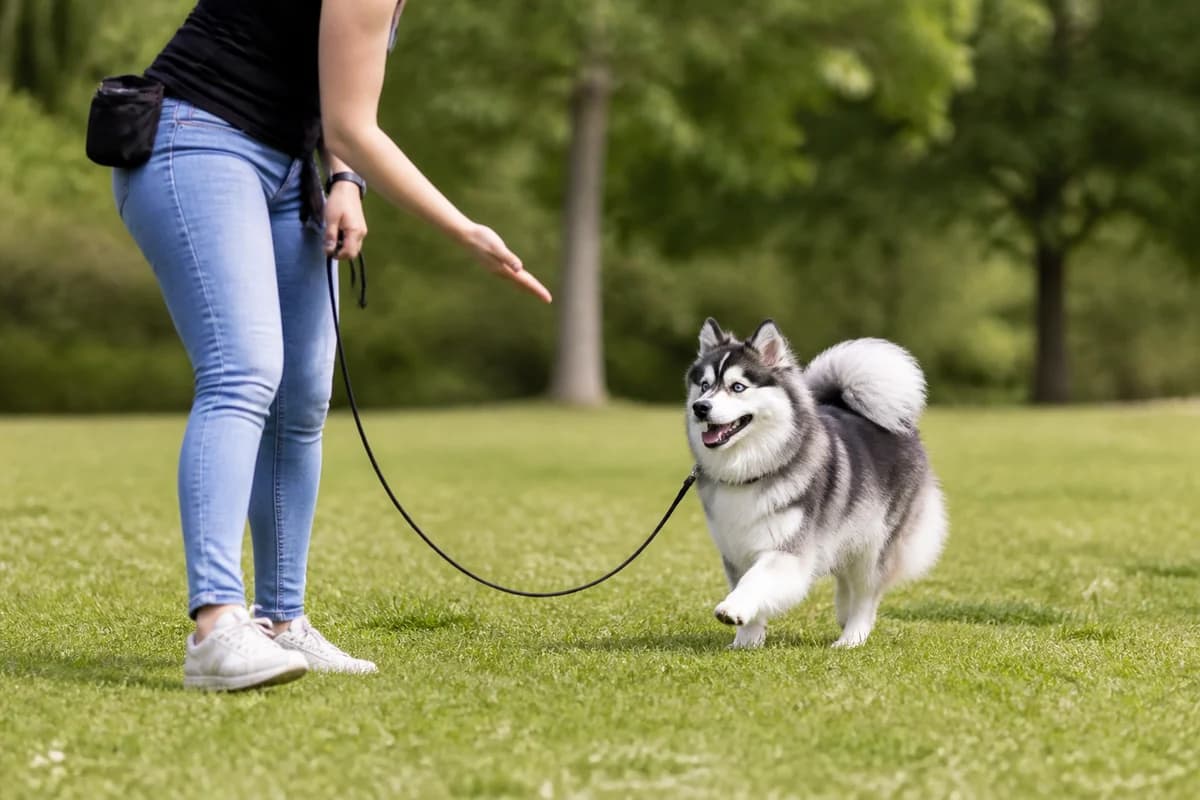 Pomsky (Spitz × Husky) observé pendant une sortie adaptée à son gabarit