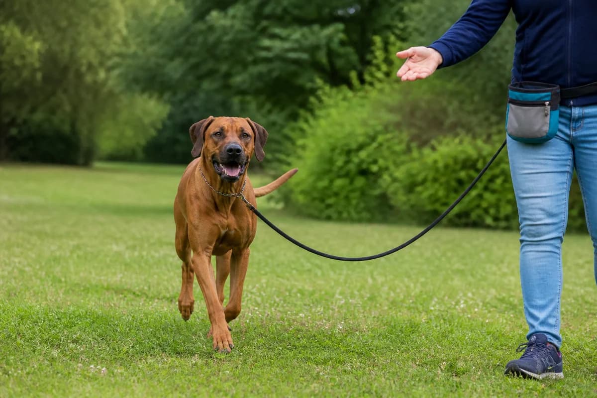 Rhodesian ridgeback observé pendant une sortie adaptée à son gabarit