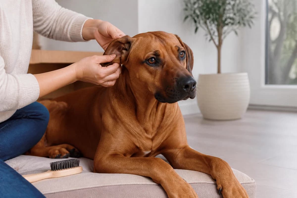 Portrait rapproché d’un rhodesian ridgeback pour illustrer le pelage et les soins courants