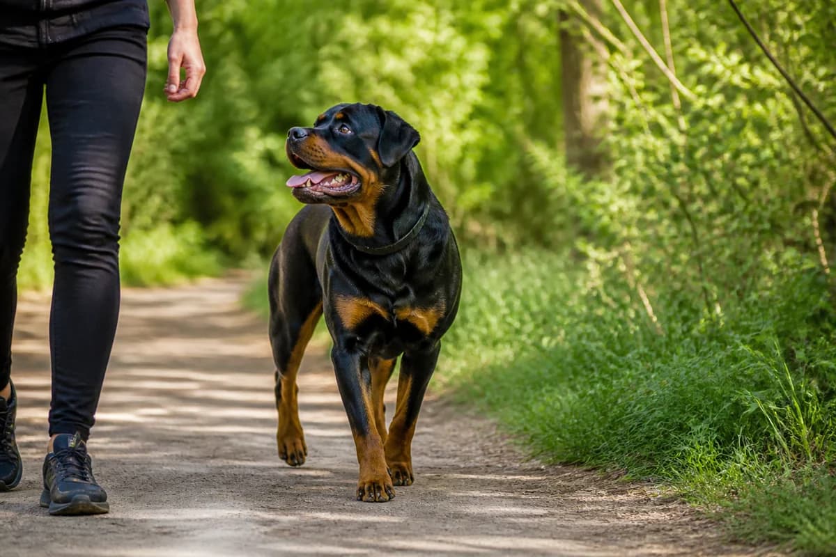 Rottweiler observé pendant une sortie adaptée à son gabarit