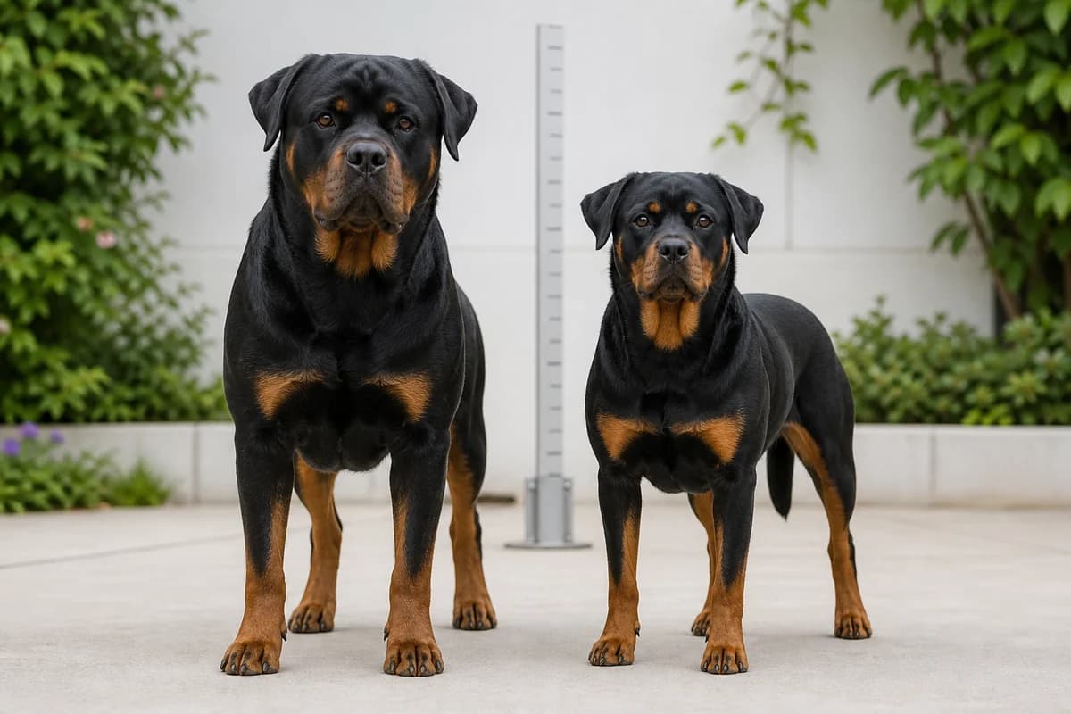 Rottweiler adulte, vue de la silhouette et du gabarit
