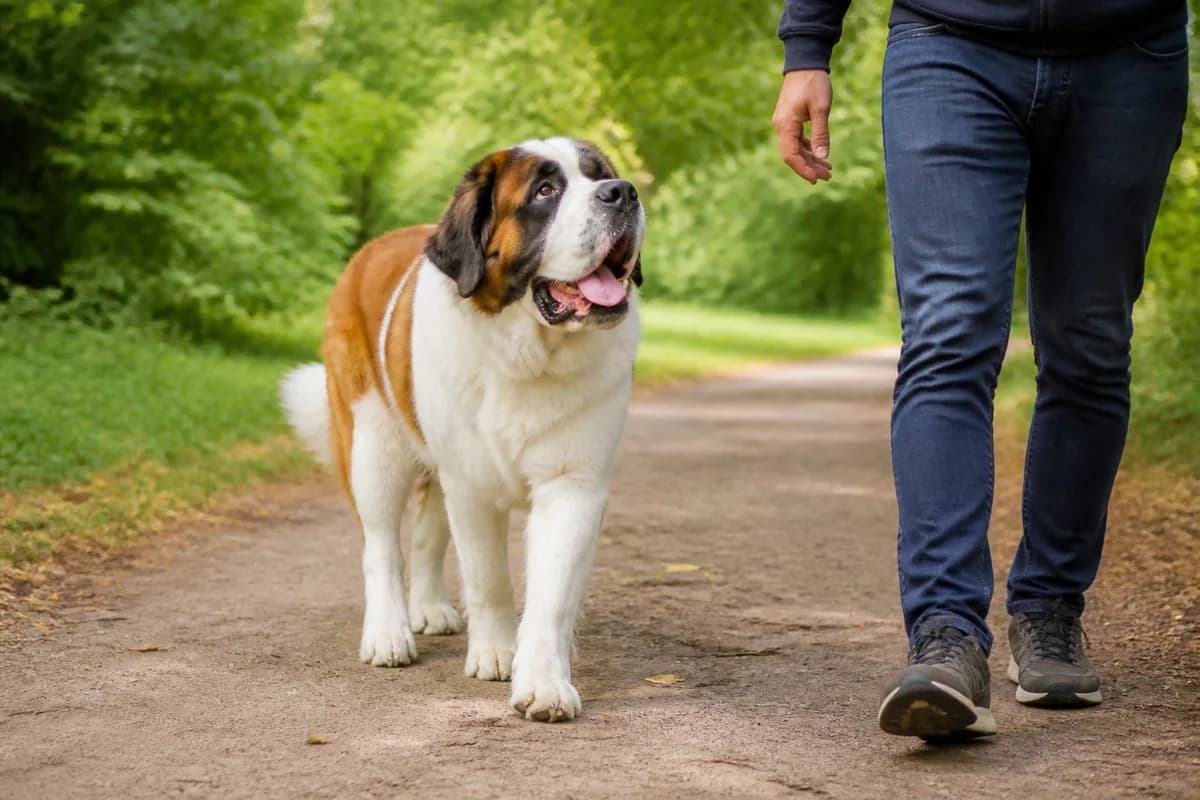 Saint-bernard observé pendant une sortie adaptée à son gabarit