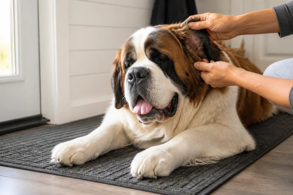 Portrait rapproché d’un saint-bernard pour illustrer le pelage et les soins courants