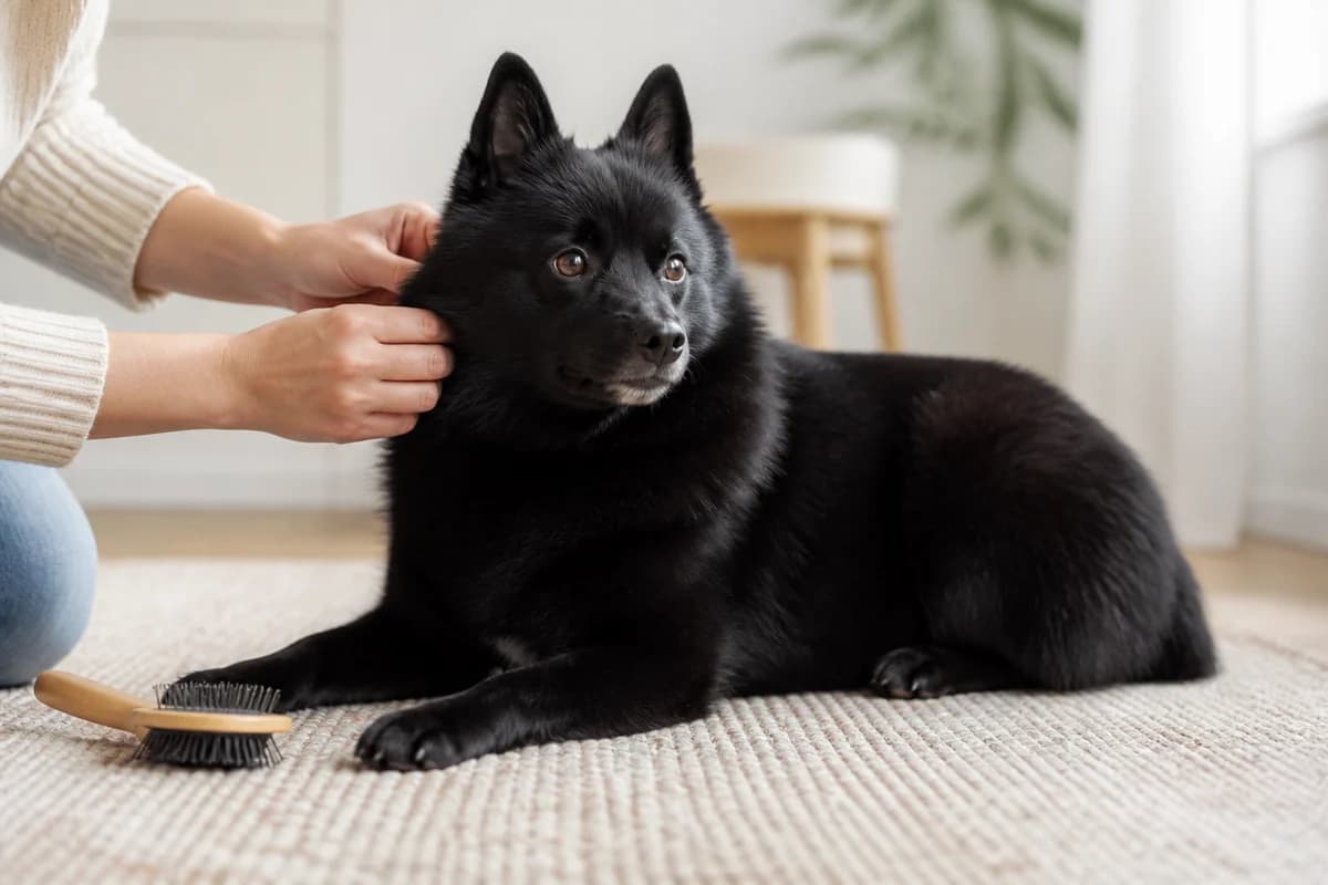 Portrait rapproché d’un schipperke pour illustrer le pelage et les soins courants