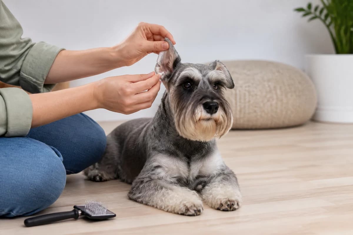 Portrait rapproché d’un schnauzer nain pour illustrer le pelage et les soins courants