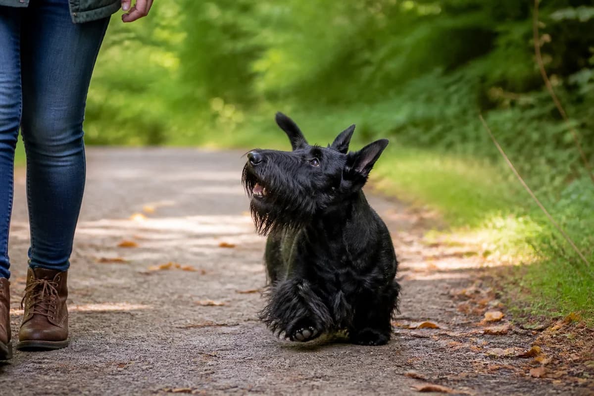 Scottish terrier observé pendant une sortie adaptée à son gabarit